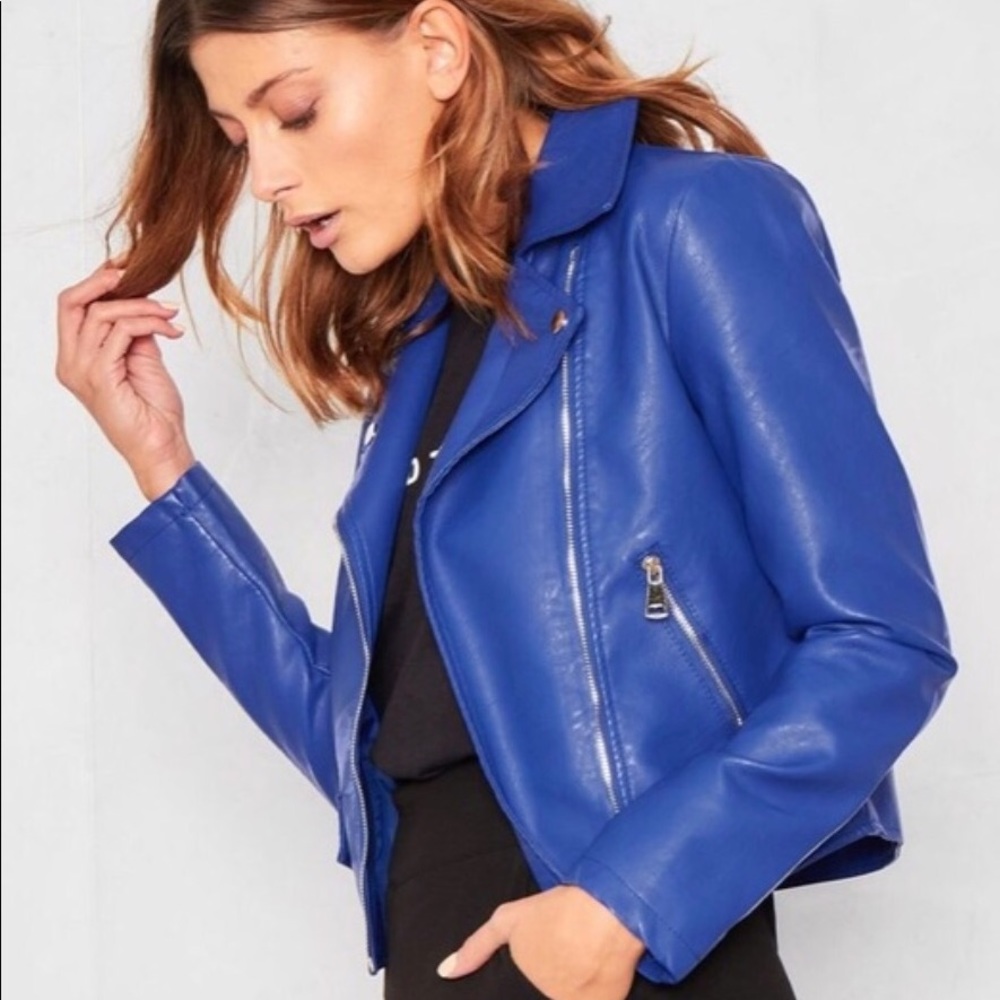 Blank NYC royal blue leather jacket